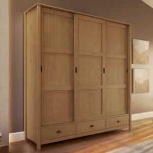 Guarda Roupa Casal Madeira Macica Taeda 3 Portas De Correr 195 cm 9179 Freijo Festra