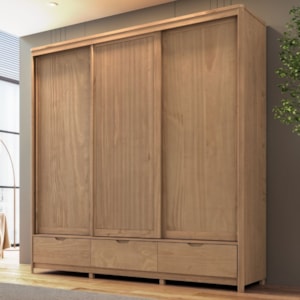 Guarda Roupa Casal Madeira Macica Taeda 3 Portas De Correr 221 cm 3304U Tauari Festra