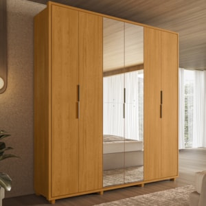 Guarda Roupa Casal Matisse 6 Portas Com Espelho MDF 210 cm Cinamomo Madetec