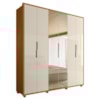 Guarda Roupa Casal Matisse 6 Portas Com Espelho MDF 210 cm Cinamomo Off White Madetec