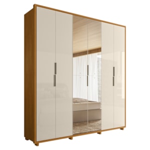 Guarda Roupa Casal Matisse 6 Portas Com Espelho MDF 210 cm Cinamomo Off White Madetec