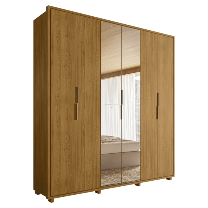 Guarda Roupa Casal Matisse 6 Portas Com Espelho MDF 210 cm Cumaru Madetec