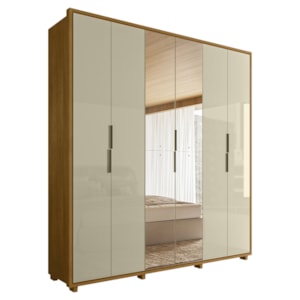Guarda Roupa Casal Matisse 6 Portas Com Espelho MDF 210 cm Cumaru Opala Madetec