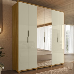 Guarda Roupa Casal Matisse 6 Portas Com Espelho MDF 210 cm Cumaru Opala Madetec