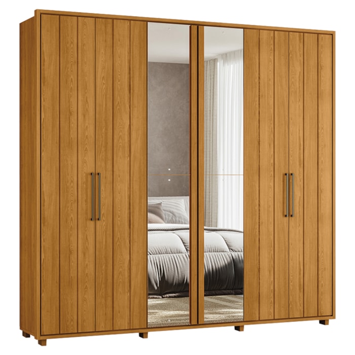 Guarda Roupa Casal Miro 6 Portas Com Espelho 250 cm Cinamomo Madetec