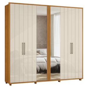 Guarda Roupa Casal Miro 6 Portas Com Espelho 250 cm Cinamomo Off White Madetec