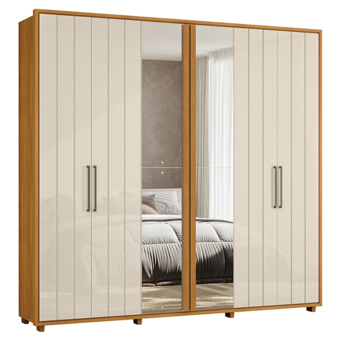 Guarda Roupa Casal Miro 6 Portas Com Espelho 250 cm Cinamomo Off White Madetec