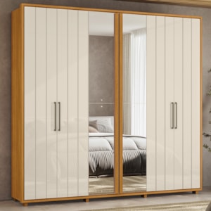 Guarda Roupa Casal Miro 6 Portas Com Espelho 250 cm Cinamomo Off White Madetec