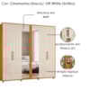 Guarda Roupa Casal Miro 6 Portas Com Espelho 250 cm Cinamomo Off White Madetec