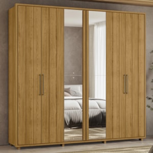 Guarda Roupa Casal Miro 6 Portas Com Espelho 250 cm Cumaru Madetec