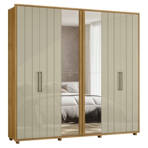 Guarda Roupa Casal Miro 6 Portas Com Espelho 250 cm Cumaru Opala Madetec