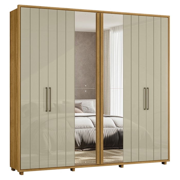 Guarda Roupa Casal Miro 6 Portas Com Espelho 250 cm Cumaru Opala Madetec