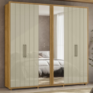 Guarda Roupa Casal Miro 6 Portas Com Espelho 250 cm Cumaru Opala Madetec