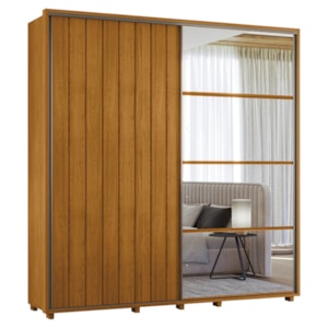 Guarda Roupa Casal Monet 2 Portas Deslizante Com Espelho 230 cm Cinamomo Madetec