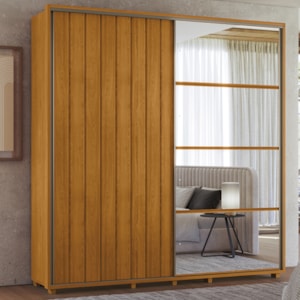 Guarda Roupa Casal Monet 2 Portas Deslizante Com Espelho 230 cm Cinamomo Madetec