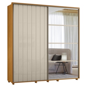 Guarda Roupa Casal Monet 2 Portas Deslizante Com Espelho 230 cm Cinamomo Off White Madetec