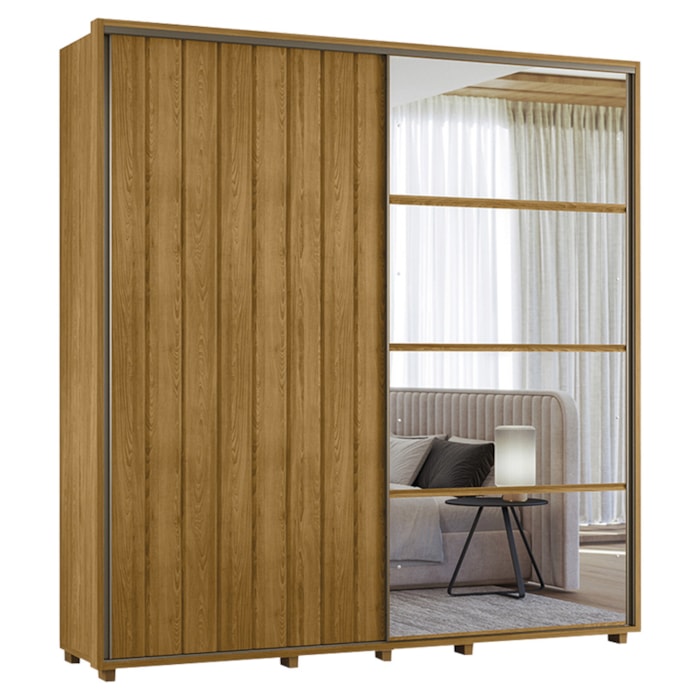 Guarda Roupa Casal Monet 2 Portas Deslizante Com Espelho 230 cm Cumaru Madetec