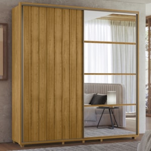 Guarda Roupa Casal Monet 2 Portas Deslizante Com Espelho 230 cm Cumaru Madetec