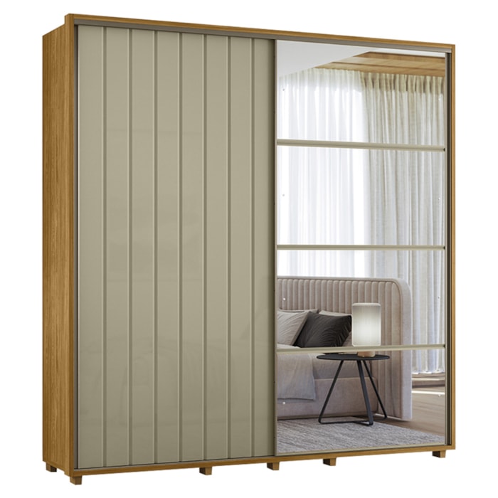 Guarda Roupa Casal Monet 2 Portas Deslizante Com Espelho 230 cm Cumaru Opala Madetec
