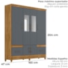 Guarda Roupa Casal MS912 6P Espelho 165 cm Freijo Cinza Moval