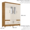 Guarda Roupa Casal MS912 6P Espelho 165 cm Freijo Off White Moval