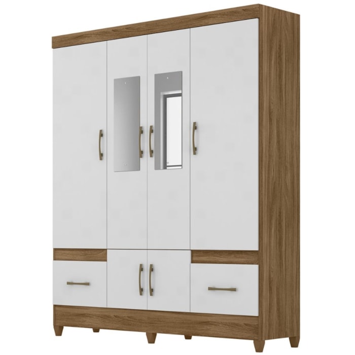 Guarda Roupa Casal MS912 6P Espelho 165 cm Naturale Branco Moval