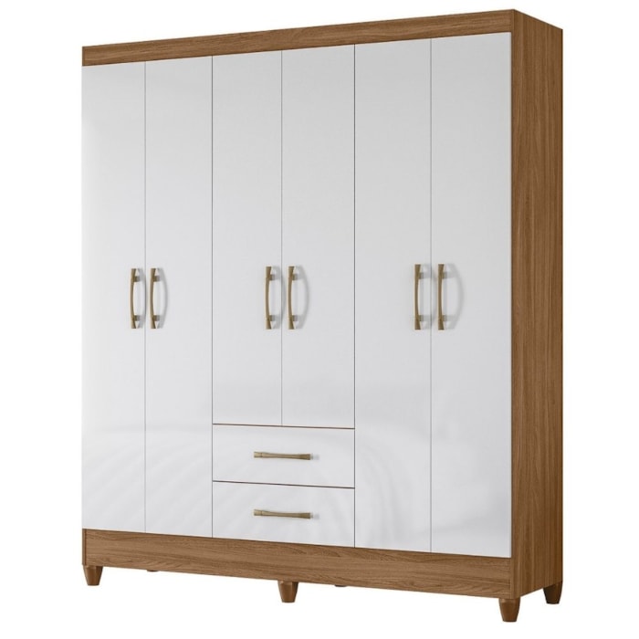 Guarda Roupa Casal Panama 6P 153 cm Naturale Branco Moval