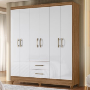 Guarda Roupa Casal Panama 6P 153 cm Naturale Branco Moval