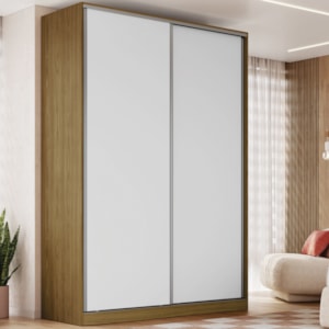 Guarda Roupa Casal RC2002 MDF 2 Portas 165 cm Freijó Natura Branco NOVAM