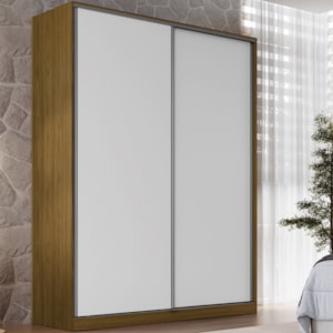 Guarda Roupa Casal RC2003 MDF 2 Portas 183 cm Freijó Natura Branco NOVAM