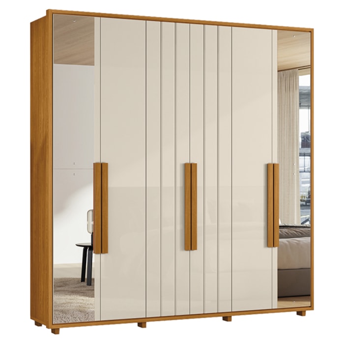 Guarda Roupa Casal Veronese 06 Portas Com Espelhos 230 cm Cinamomo Off White Madetec
