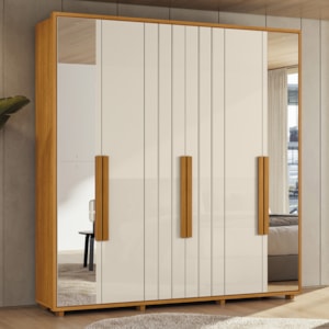 Guarda Roupa Casal Veronese 06 Portas Com Espelhos 230 cm Cinamomo Off White Madetec