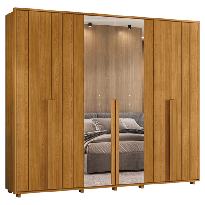 Guarda Roupa Casal Volpi 6 Portas Com Espelhos MDF 278 cm Cinamomo Madetec