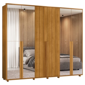 Guarda Roupa Casal Volpi 6 Portas Com Espelhos MDF 278 cm Cinamomo Madetec