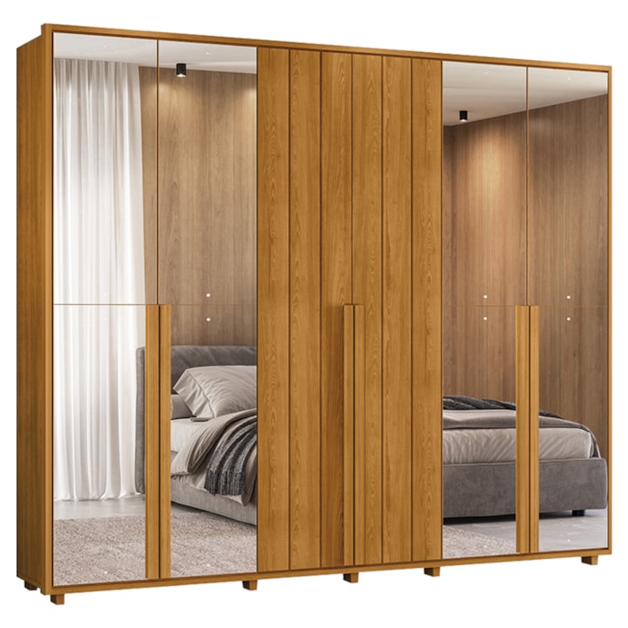 Guarda Roupa Casal Volpi 6 Portas Com Espelhos MDF 278 cm Cinamomo Madetec