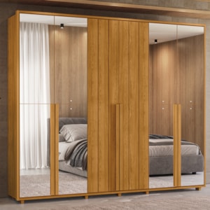 Guarda Roupa Casal Volpi 6 Portas Com Espelhos MDF 278 cm Cinamomo Madetec