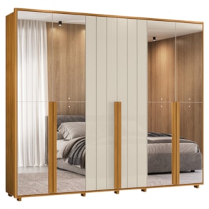 Guarda Roupa Casal Volpi 6 Portas Com Espelhos MDF 278 cm Cinamomo Off White Madetec