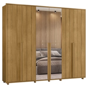 Guarda Roupa Casal Volpi 6 Portas Com Espelhos MDF 278 cm Cumaru Madetec