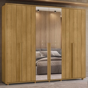 Guarda Roupa Casal Volpi 6 Portas Com Espelhos MDF 278 cm Cumaru Madetec