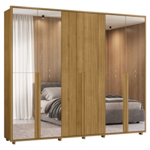 Guarda Roupa Casal Volpi 6 Portas Com Espelhos MDF 278 cm Cumaru Madetec