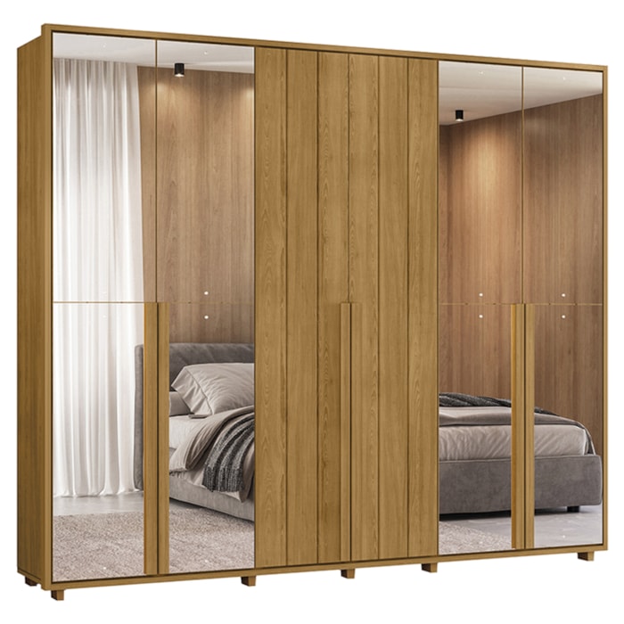 Guarda Roupa Casal Volpi 6 Portas Com Espelhos MDF 278 cm Cumaru Madetec