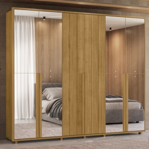 Guarda Roupa Casal Volpi 6 Portas Com Espelhos MDF 278 cm Cumaru Madetec