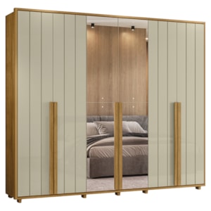 Guarda Roupa Casal Volpi 6 Portas Com Espelhos MDF 278 cm Cumaru Opala Madetec