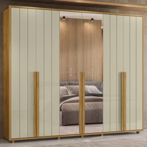 Guarda Roupa Casal Volpi 6 Portas Com Espelhos MDF 278 cm Cumaru Opala Madetec