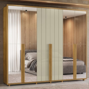 Guarda Roupa Casal Volpi 6 Portas Com Espelhos MDF 278 cm Cumaru Opala Madetec