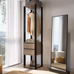 Guarda Roupa Closet 02 Gavetas 183X40cm Preto Montana PRODDY