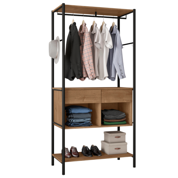 Guarda Roupa Closet Industrial 187x90 cm 2 Gavetas Paris Demolição Preto ARTEF