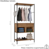 Guarda Roupa Closet Industrial 187x90 cm 2 Gavetas Paris Demolição Preto ARTEF
