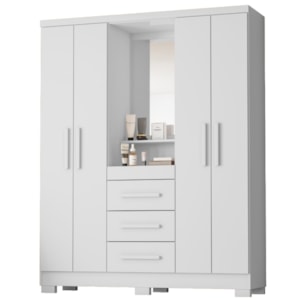 Guarda Roupa Com Capela 4 Portas 3 Gavetas 148 cm Lyon Branco RUDK