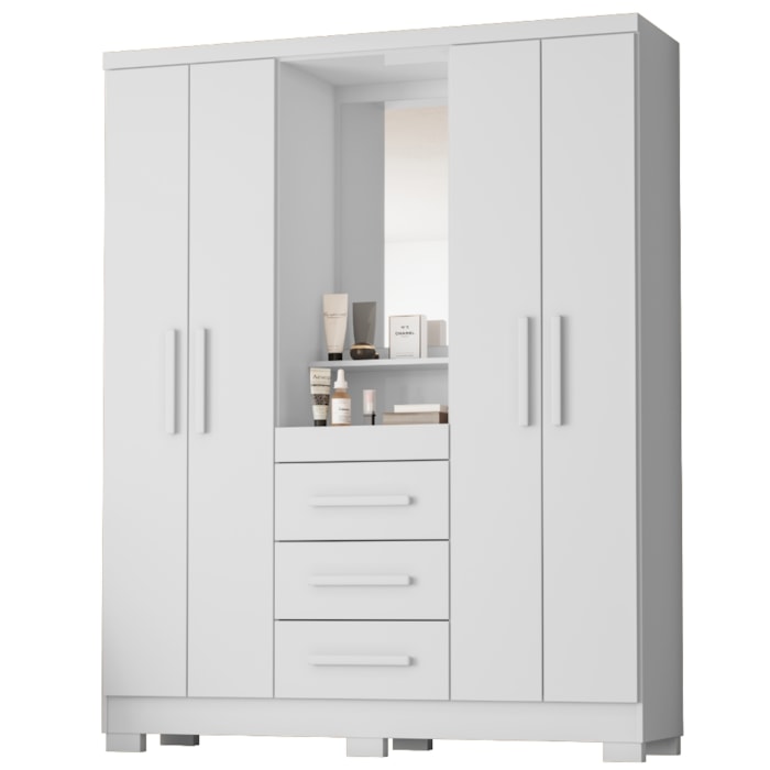 Guarda Roupa Com Capela 4 Portas 3 Gavetas 148 cm Lyon Branco RUDK